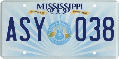 MS license plate ASY038