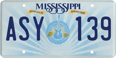 MS license plate ASY139
