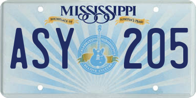 MS license plate ASY205