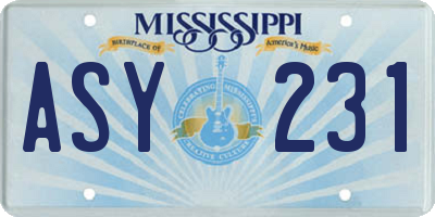 MS license plate ASY231