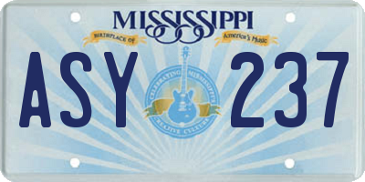 MS license plate ASY237
