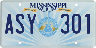 MS license plate ASY301
