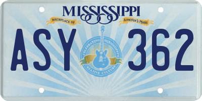 MS license plate ASY362