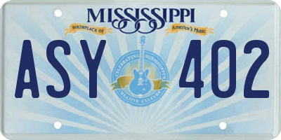 MS license plate ASY402