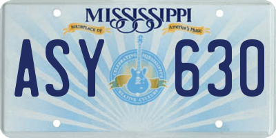 MS license plate ASY630