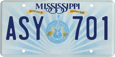 MS license plate ASY701
