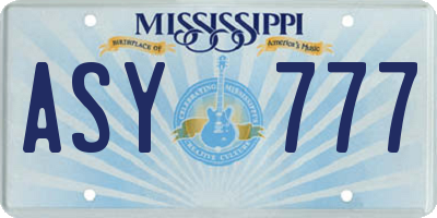 MS license plate ASY777