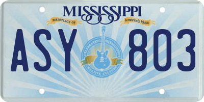 MS license plate ASY803