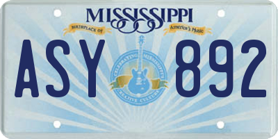 MS license plate ASY892
