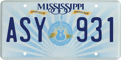 MS license plate ASY931