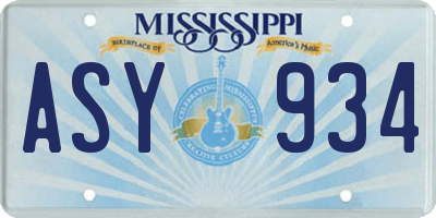 MS license plate ASY934