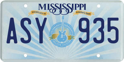 MS license plate ASY935
