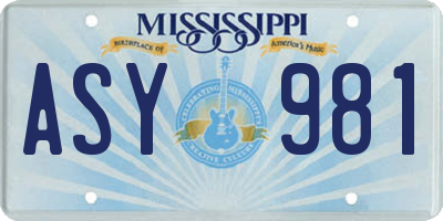 MS license plate ASY981