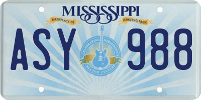 MS license plate ASY988