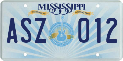 MS license plate ASZ012