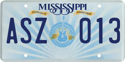 MS license plate ASZ013