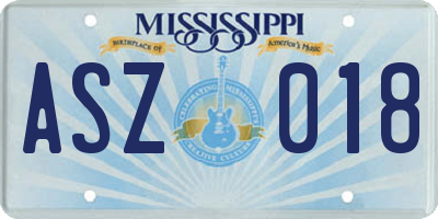 MS license plate ASZ018