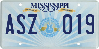 MS license plate ASZ019