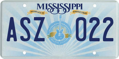 MS license plate ASZ022