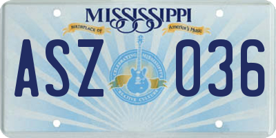 MS license plate ASZ036