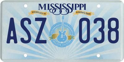 MS license plate ASZ038
