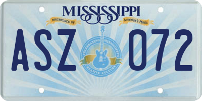 MS license plate ASZ072