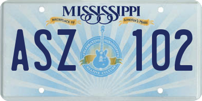 MS license plate ASZ102