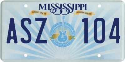 MS license plate ASZ104