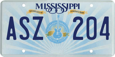 MS license plate ASZ204