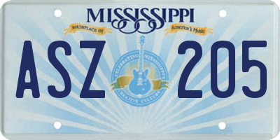 MS license plate ASZ205