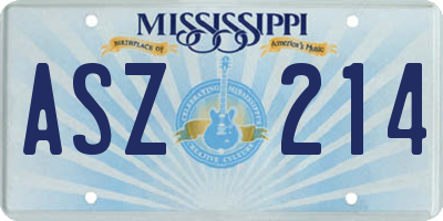 MS license plate ASZ214