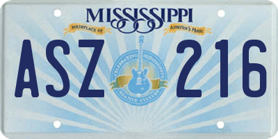 MS license plate ASZ216