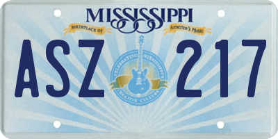 MS license plate ASZ217