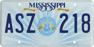 MS license plate ASZ218