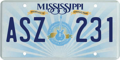 MS license plate ASZ231