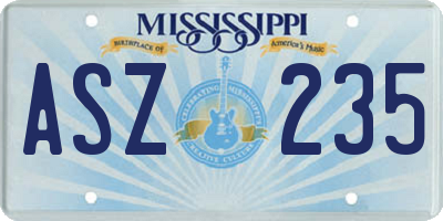 MS license plate ASZ235