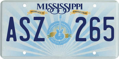 MS license plate ASZ265