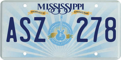 MS license plate ASZ278