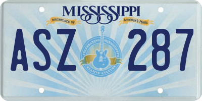 MS license plate ASZ287