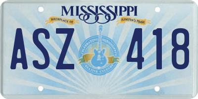 MS license plate ASZ418