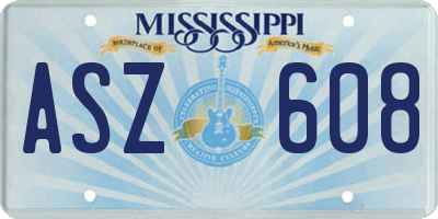 MS license plate ASZ608