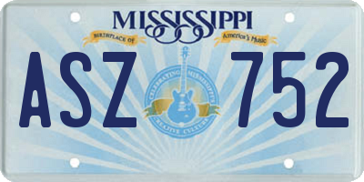 MS license plate ASZ752