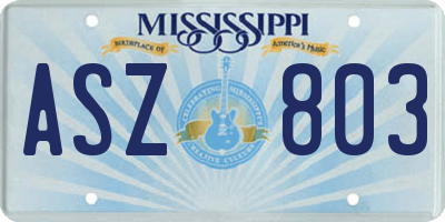 MS license plate ASZ803