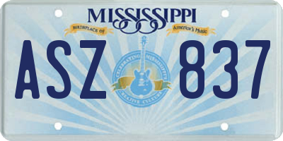 MS license plate ASZ837
