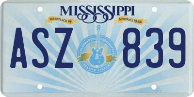 MS license plate ASZ839