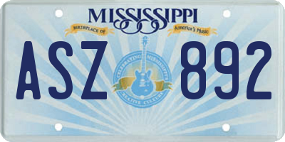 MS license plate ASZ892