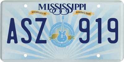 MS license plate ASZ919