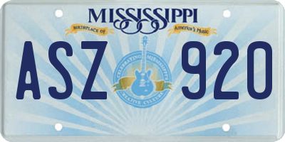 MS license plate ASZ920