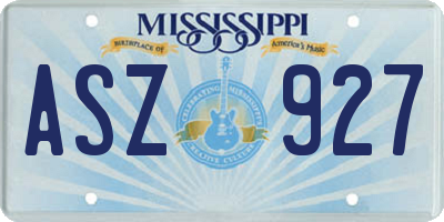 MS license plate ASZ927