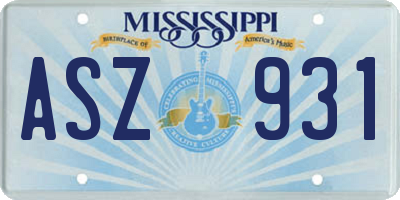 MS license plate ASZ931